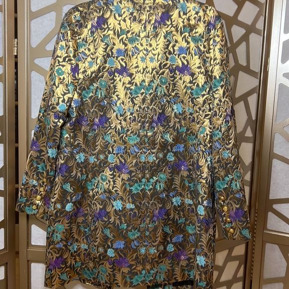 VTG Vintage Tapestry Foil HOLIDAY Button Long Sleeve Jacket Blazer Versace Vibe - Picture 4 of 12